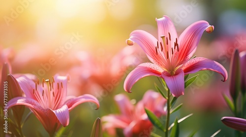 Beautiful blurred pink lily flower  very shallow DOF  selective focus 