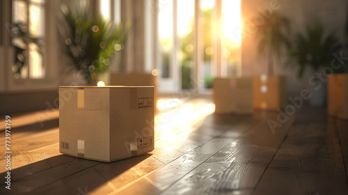 Moving Day Concept Sunlit Empty Room with Stacked Cardboard Boxes in a New Apartment © PLATİNUM