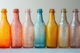 Close-up of upcycled glass bottles turned into unique decor items