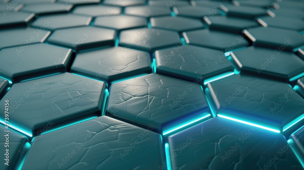 Fototapeta premium Abstract Background of hexagonal Shapes in cyan Colors. Geometric 3D Wallpaper
