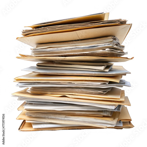 stack of papers and files isolated on transparent background. png photo