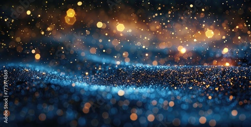 Abstract Glitter Particles Background in Blue and Gold © 柳迪 付
