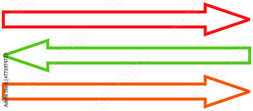 Red Green Orange Line Art Arrow Pointing towards Right vector isolated on white background