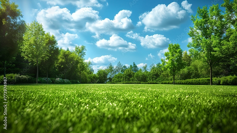Green Nature Landscape with Lush Grass. Serene Outdoor Scene Concept.