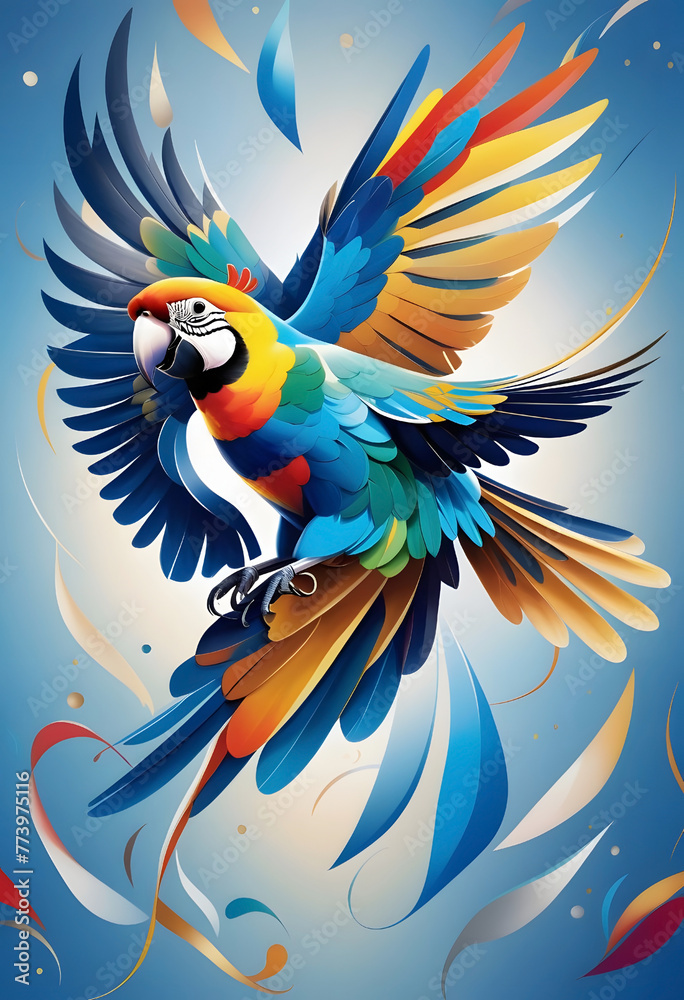 Obraz premium The King of parrots bird Blue gold macaw vivid rainbow colorful animal birds on flying away