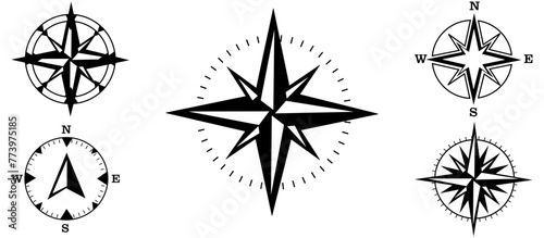 Compass icons vector set isolated on transparent background. Compass symbol set. Wind rose signs. North, South, East, West. Vector illustration photo
