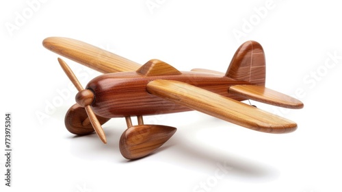 Vintage Wooden Airplane Toy for Retro Travel Enthusiasts - Antique Aeroplane Plane Airline Isolated on White Background