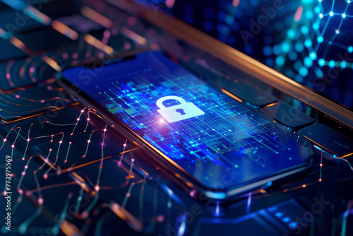 A smartphone with a padlock on top, symbolizing security against unauthorized access