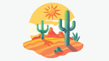 Flat abstract icon sticker button with desert sun cact