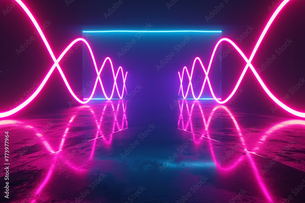 A tunnel illuminated by neon lights running down the middle, creating a vibrant and futuristic atmosphere A tunnel illuminated by neon lights running down the middle, creating a vibrant and futuristic atmosphere