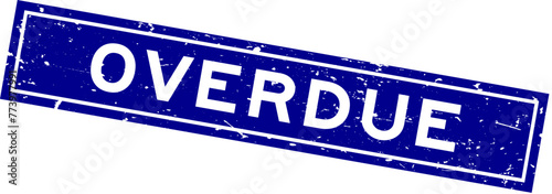 Grunge blue overdue word square rubber seal stamp on white background