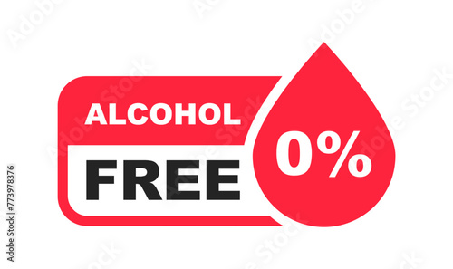 Alcohol free icon. No alcohol logo. Zero percent alcohol symbol. Vector illustration.