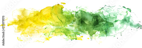 Green and yellow blended watercolor paint stain on transparent background.