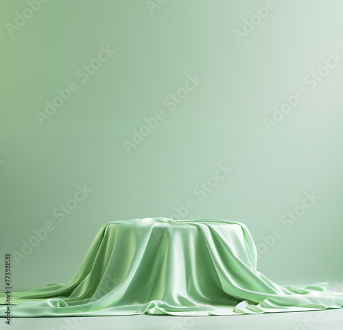 緑色を基調としたベルベットを被せたプレゼンテーション用の製品ステージ。撮影用背景
