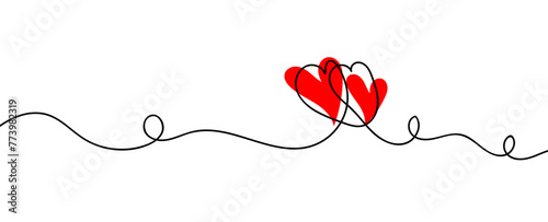 One continuous drawing of heart and color shape love sign. Thin flourish and romantic symbols in simple linear style. Editable stroke. Doodle outline no background. card, banner. vector illustration