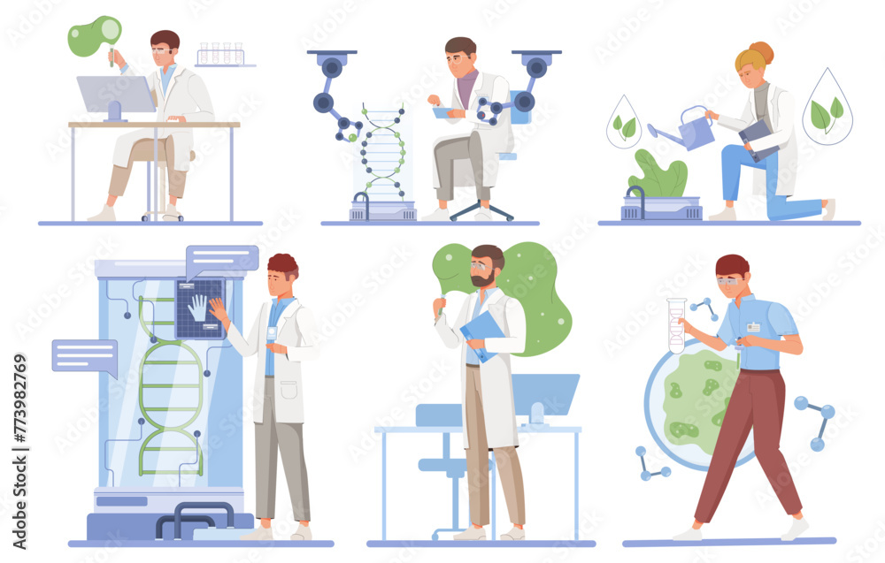 biotechnology, science hand-draw flat mini-compositions biotechnology, science hand-draw flat mini-compositions