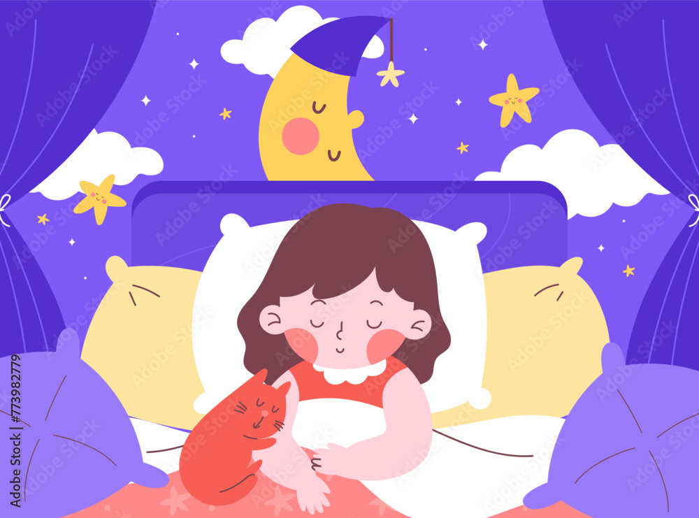 Bedtime Hand Drawn Flat Composition Bedtime Hand Drawn Flat Composition