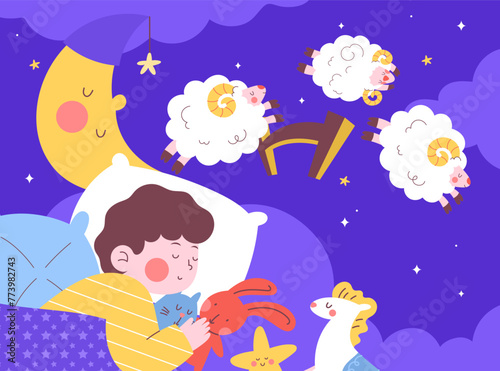 Bedtime Hand Drawn Flat Composition_B