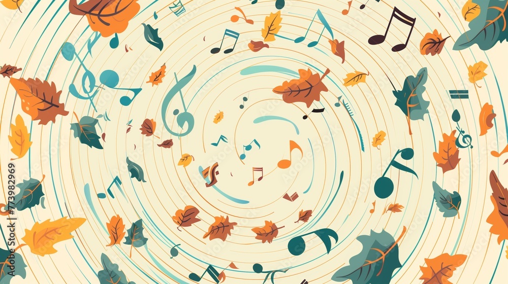 Autumn Leaves and Music Notes Vibrant Swirl Autumn Leaves and Music Notes Vibrant Swirl