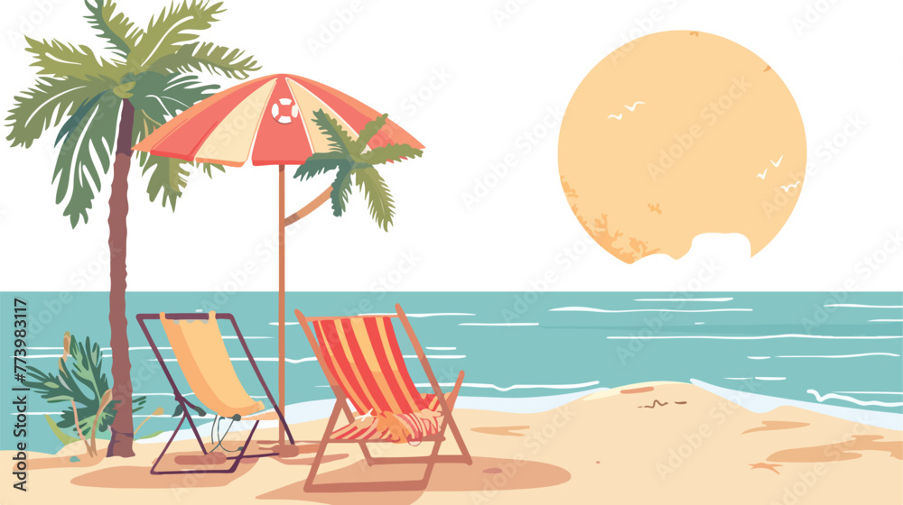 In the summer on the beach. flat vector isolated on white