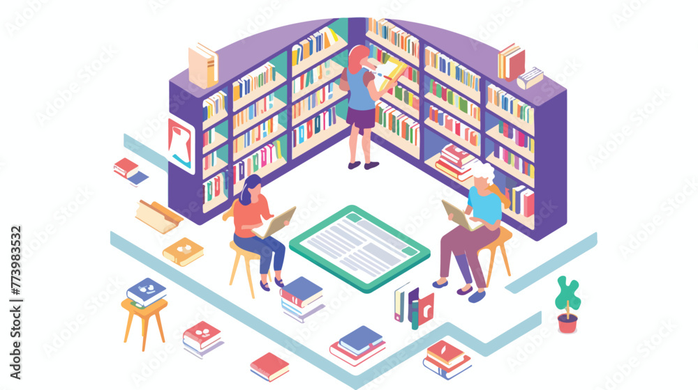 Isometric education concept vector illustration tiny m