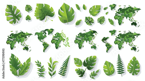Leafs plants ecology in the world maps vector illustra