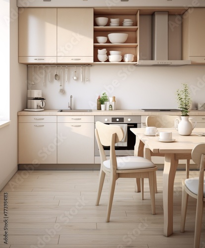 Kitchen With Table  Chairs  and Stove