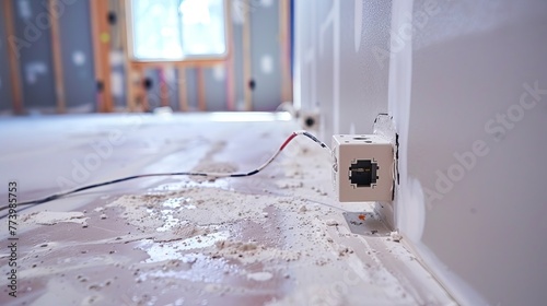 The process of fitting electrical outlets in drywall is executed with expertise by an electrician on site