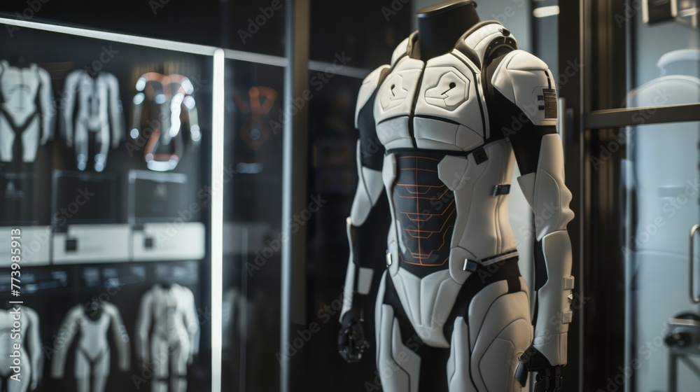 Futuristic Suit Displayed in Glass Case Futuristic Suit Displayed in Glass Case