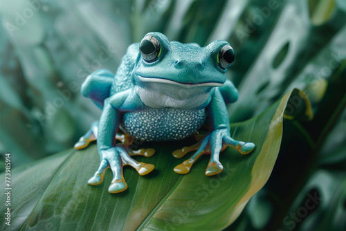a cute frog sitting on a leaf