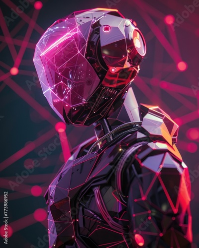 Magenta triangle polygons showcasing a scifi exoskeleton, for a vivid abstract and futuristic look