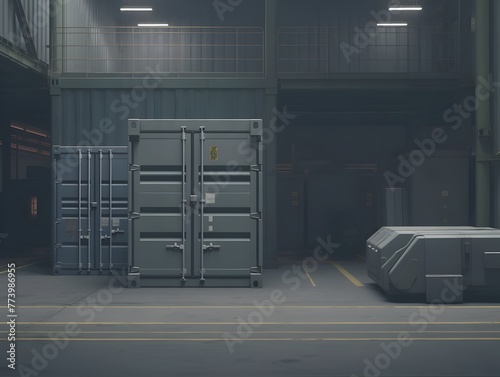 Organized Cargo Shipping Containers in Futuristic Storage Facility for Efficient Delivery and Global Logistics