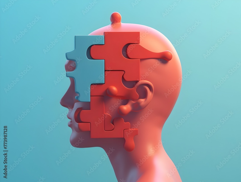 Puzzle Shaped Head Symbolizing Introspective Thinking and Creative Problem Solving in a Surreal Digital Art Composition Puzzle Shaped Head Symbolizing Introspective Thinking and Creative Problem Solving in a Surreal Digital Art Composition
