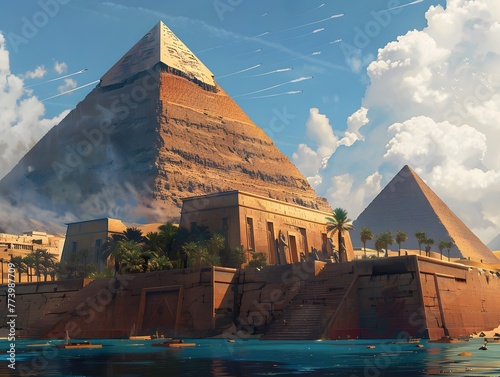 Majestic Ancient Egyptian Pyramids by the Riverside