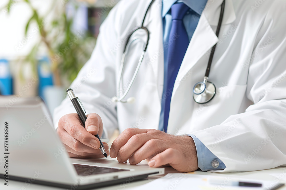 Doctor Writing Medical Notes with Laptop Doctor Writing Medical Notes with Laptop