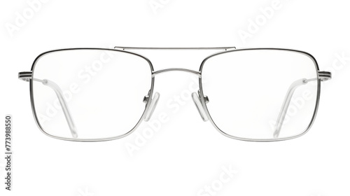 A stylish pair of glasses resting on a pristine white background