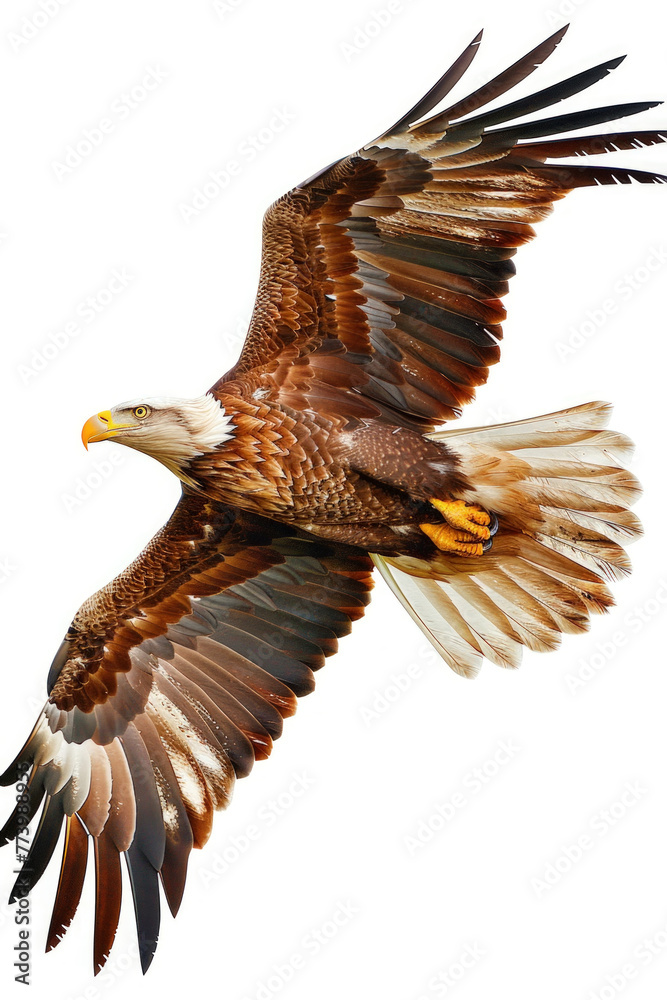 Obraz premium A large bird of prey in flight, wings outstretched, gliding gracefully through the air in search of prey