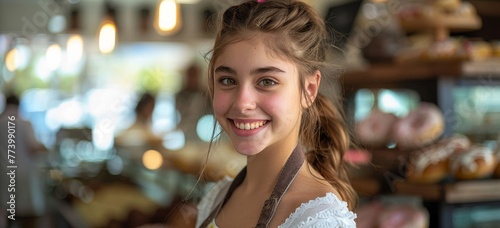 Young Girl Smiling in Bakery