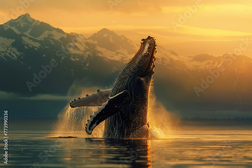 a majestic humpback whale breaching the surface © ananda