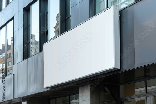 Urban store front with blank signboard ready for branding © gankevstock