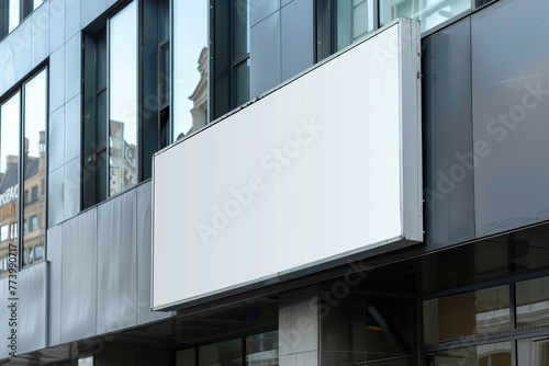 Urban store front with blank signboard ready for branding