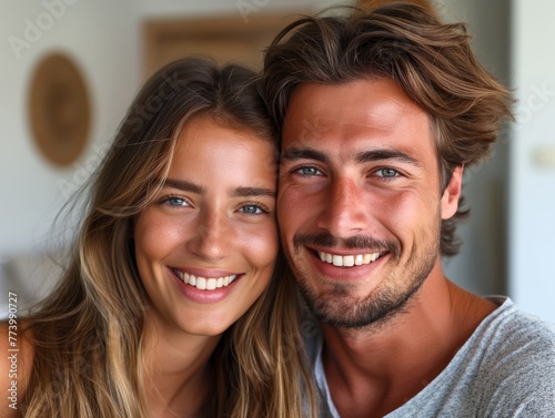 A smiling couple showing off their new smiles after cosmetic dental whitening