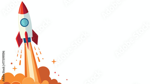 Rocket flying up in one line on a white background. flat