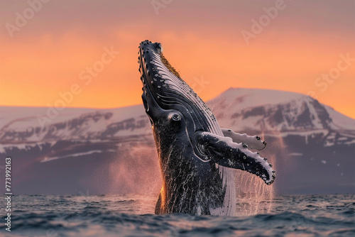 a majestic humpback whale breaching the surface © ananda