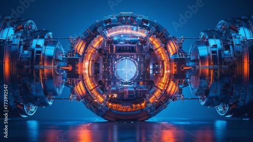 A high-resolution image of a tokamak reactor model the heart of nuclear fusion research