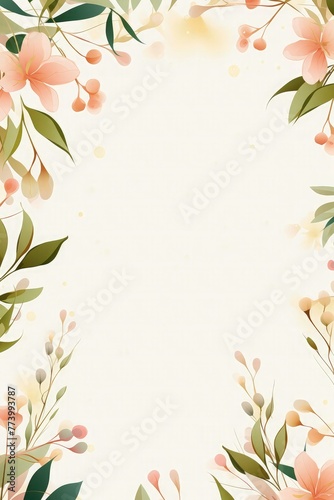 wedding invitation card with A frame with flowers and green leaves. digital art, colorful, high resolution, high quality,