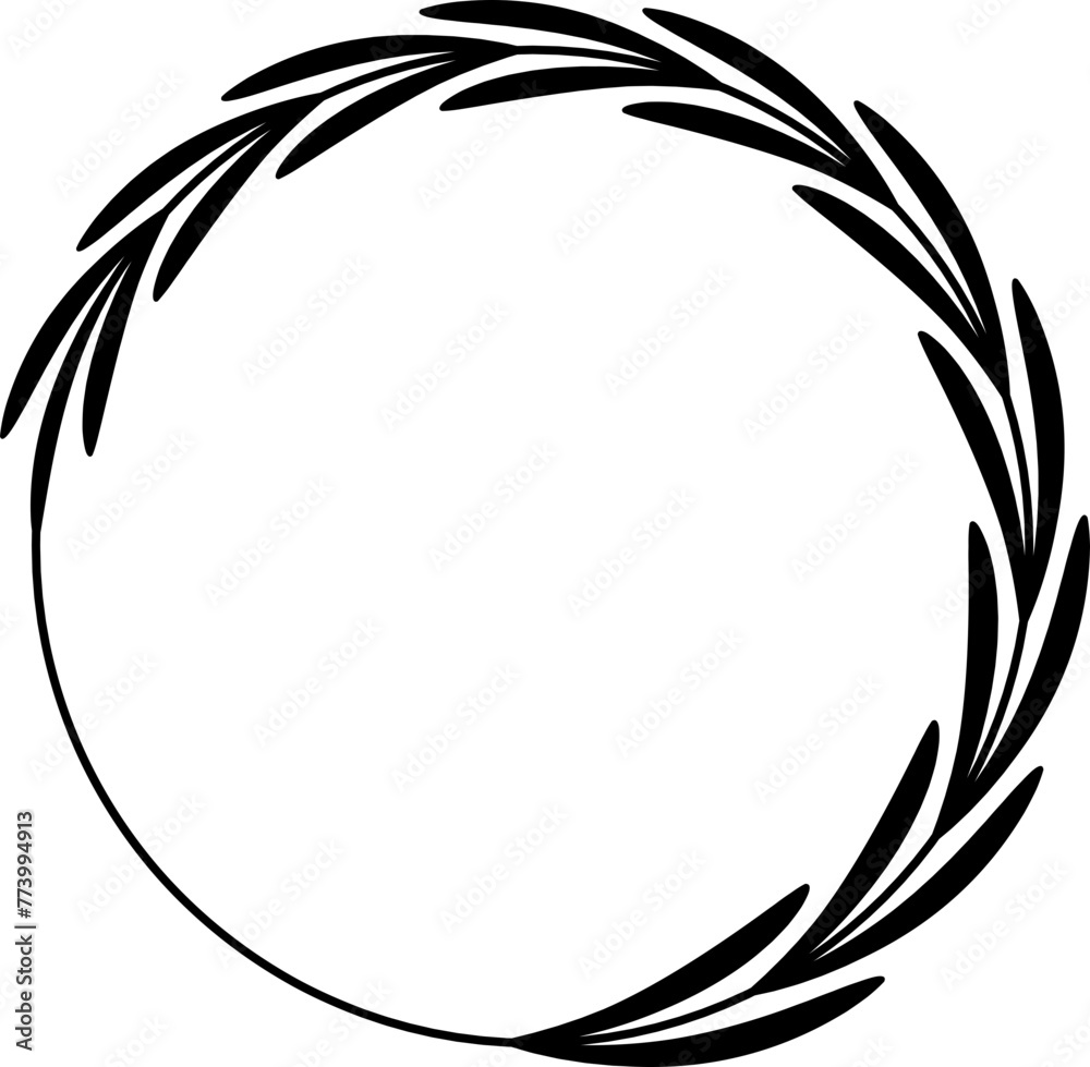 Curved branch, vector round decorative frame