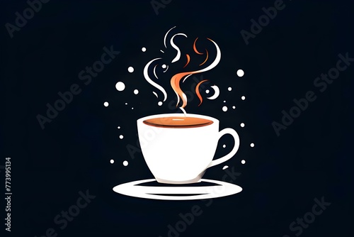 A cup of coffee sticker illustration against on black background 