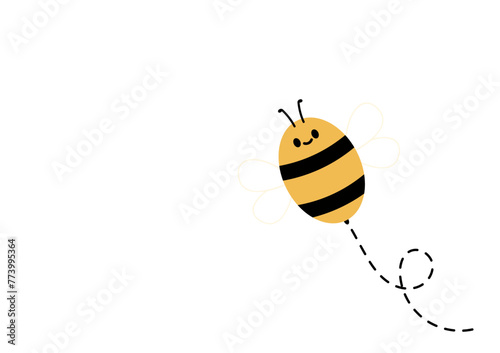 Cute friendly bee. Cartoon happy flying. Insect character. Vector isolated on white background.