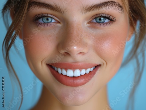 Woman's perfect smile with white teeth, radiant smile after teeth whitening 